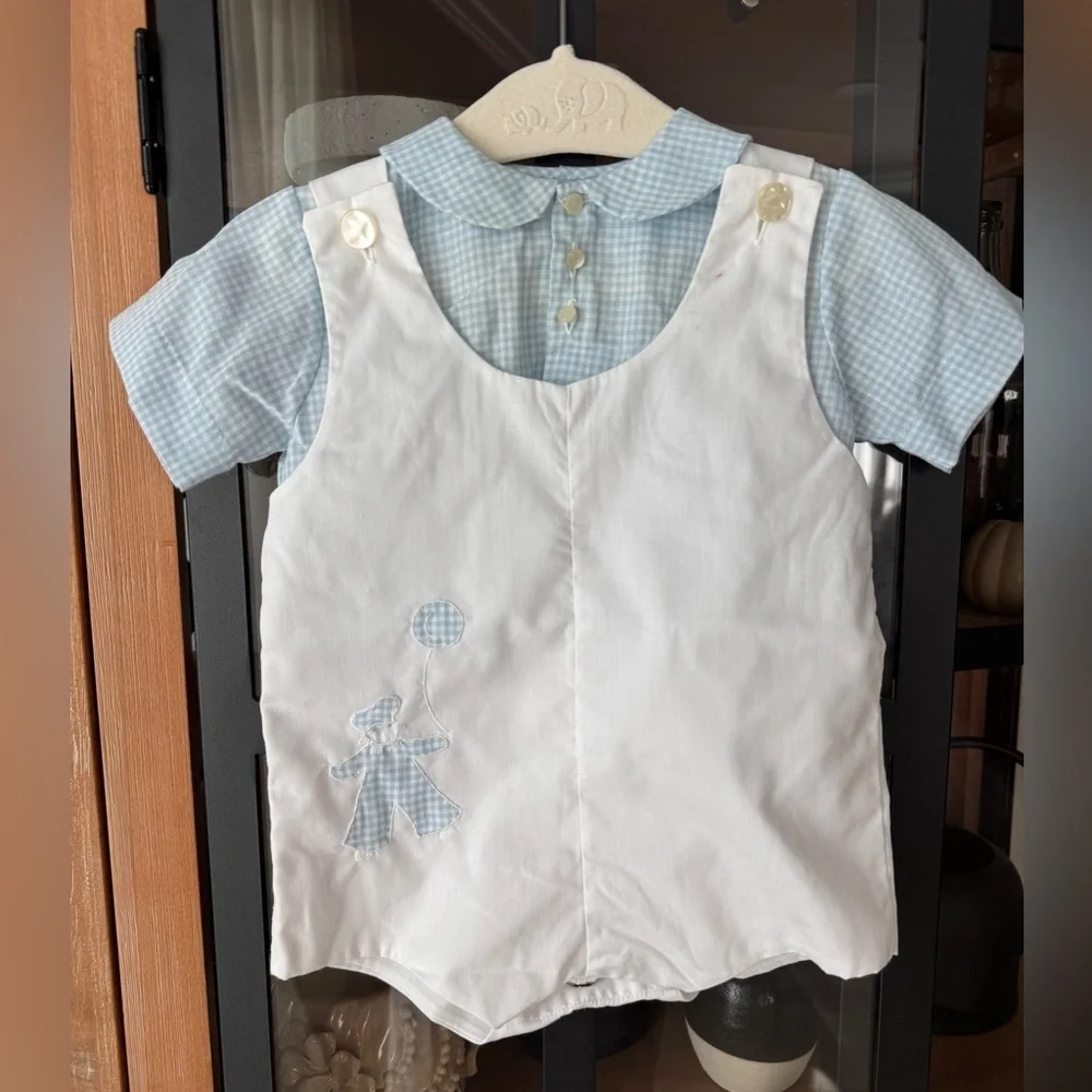 Vintage Feltman Bros Jon Jon shortall set shirt baby boy embroidered balloon
